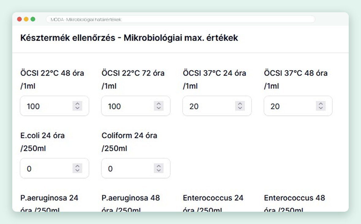Önellenőrzési terv szoftver – mikrobiológiai határértékek